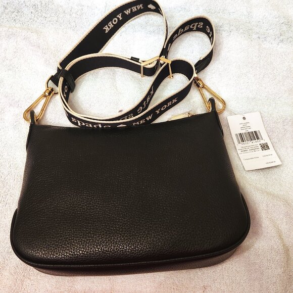 Kate Spade Rosie Black Leather Crossbody With Web Logo Guitar Strap _ NWT - Picture 3 of 8